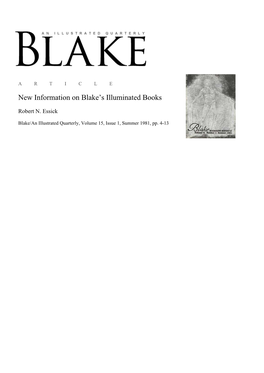 New Information on Blake's Illuminated Books
