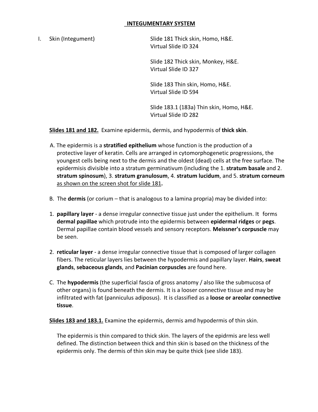 Integument Histology Virtual Laboratory Instructions