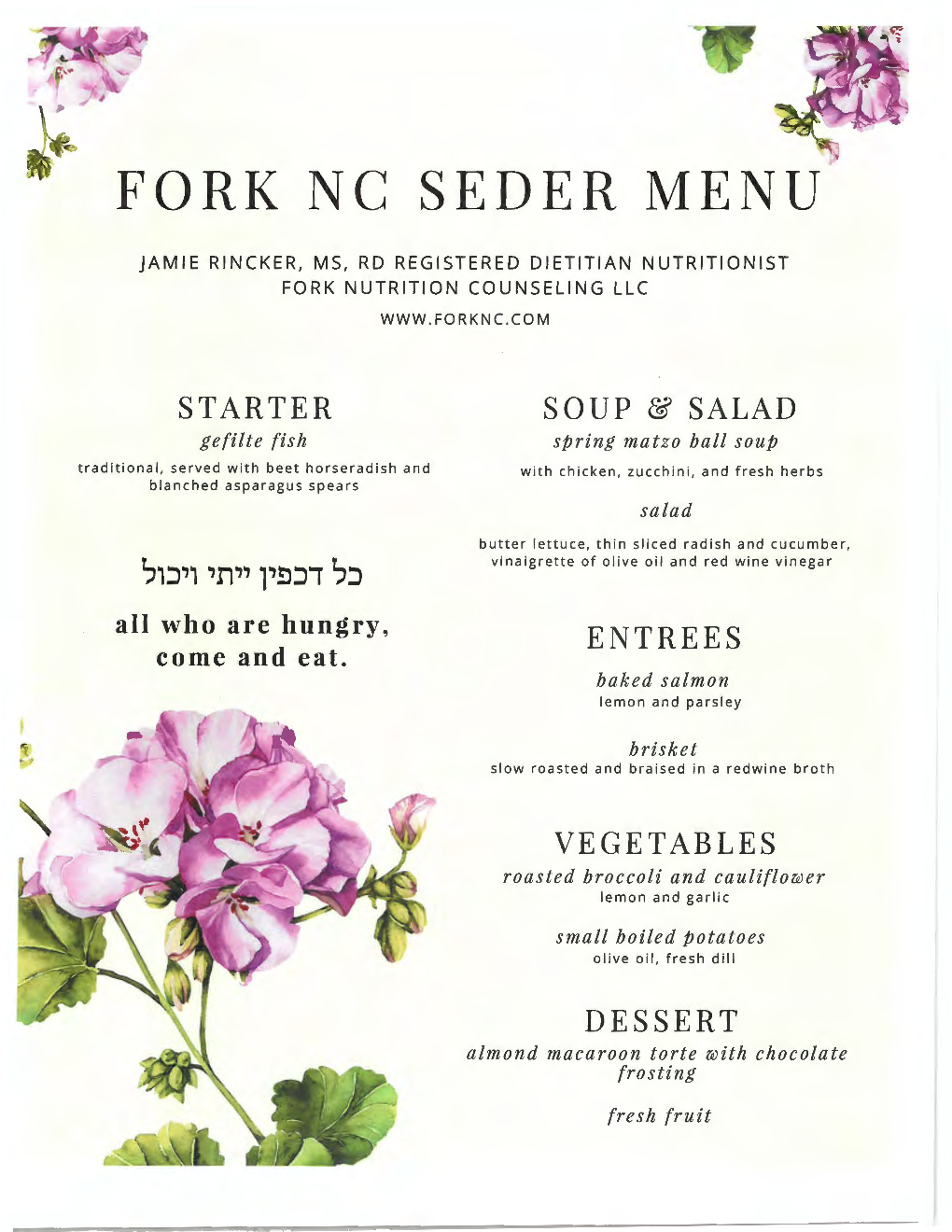 Fork Nc Seder Menu