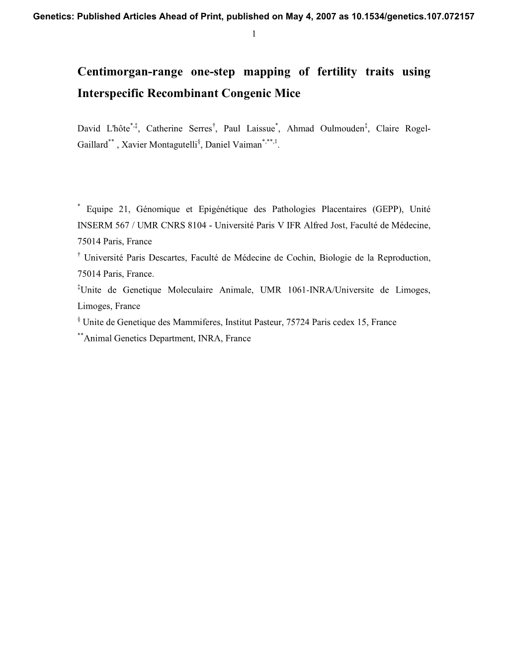 Centimorgan-Range One-Step Mapping of Fertility Traits Using Interspecific