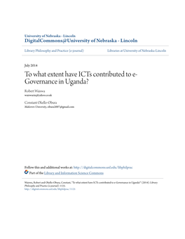 To What Extent Have Icts Contributed to E-Governance in Uganda?" (2014)