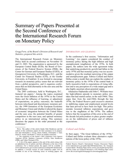 Summary of Papers Presented at the Second Conference of the International Research Forum on Monetary Policy