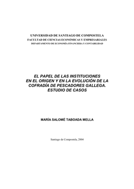 El Papel De Las Instituciones En El Origen Y En La Evolución De La Cofradía De Pescadores Gallega