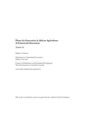 Prizes for Innovation in African Agriculture: a Framework Document
