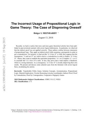 The Incorrect Usage of Propositional Logic in Game Theory