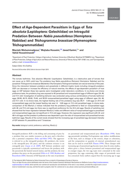 Effect of Age-Dependent Parasitism in Eggs of Tuta Absoluta