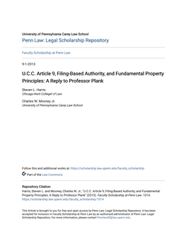 UCC Article 9, Filing-Based Authority, and Fundamental Property Principles