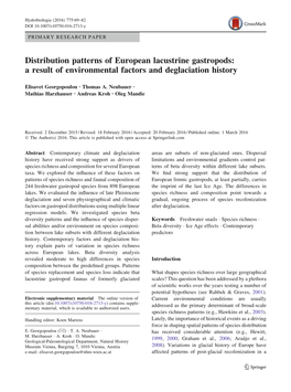 Distribution Patterns of European Lacustrine Gastropods: a Result of Environmental Factors and Deglaciation History
