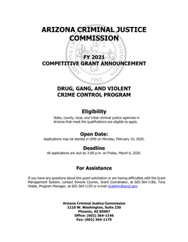 Fy 2021 Competitive Grant Announcement Drug, Gang