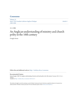 An Anglican Understanding of Ministry and Church Polity in the 16Th Century Douglas Stoute