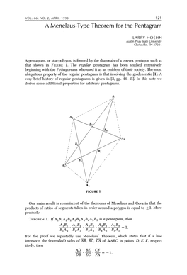 A Menelaus-Type Theorem for the Pentagram