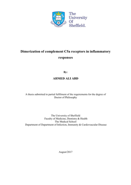 Dimerization of Complement C5a Receptors in Inflammatory Responses