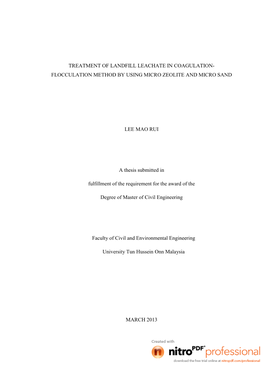 Treatment of Landfill Leachate in Coagulation- Flocculation Method by Using Micro Zeolite and Micro Sand