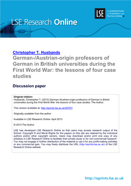 German-/Austrian-Origin Professors of German in British Universities During the First World War: the Lessons of Four Case Studies