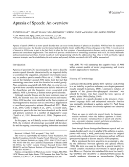 Apraxia of Speech: an Overview