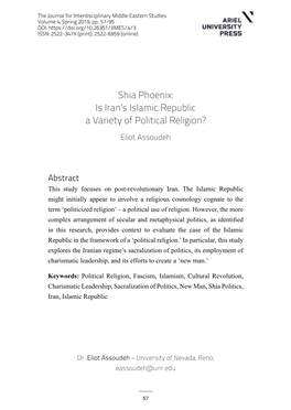 Shia Phoenix: Is Iran's Islamic Republic a Variety of Political Religion?