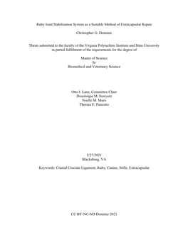 Ruby Joint Stabilization System As a Suitable Method of Extracapsular Repair