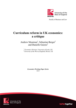 Curriculum Reform in UK Economics: a Critique