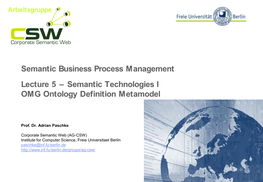 Semantic Technologies I OMG Ontology Definition Metamodel