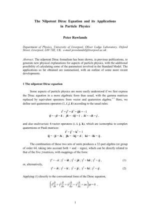 The Nilpotent Dirac Equation and Its Applications in Particle Physics