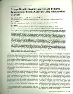 Mango Genetic Diversity Analysis and Pedigree Inferences for Florida Cultivars Using Microsatellite Markers R.J