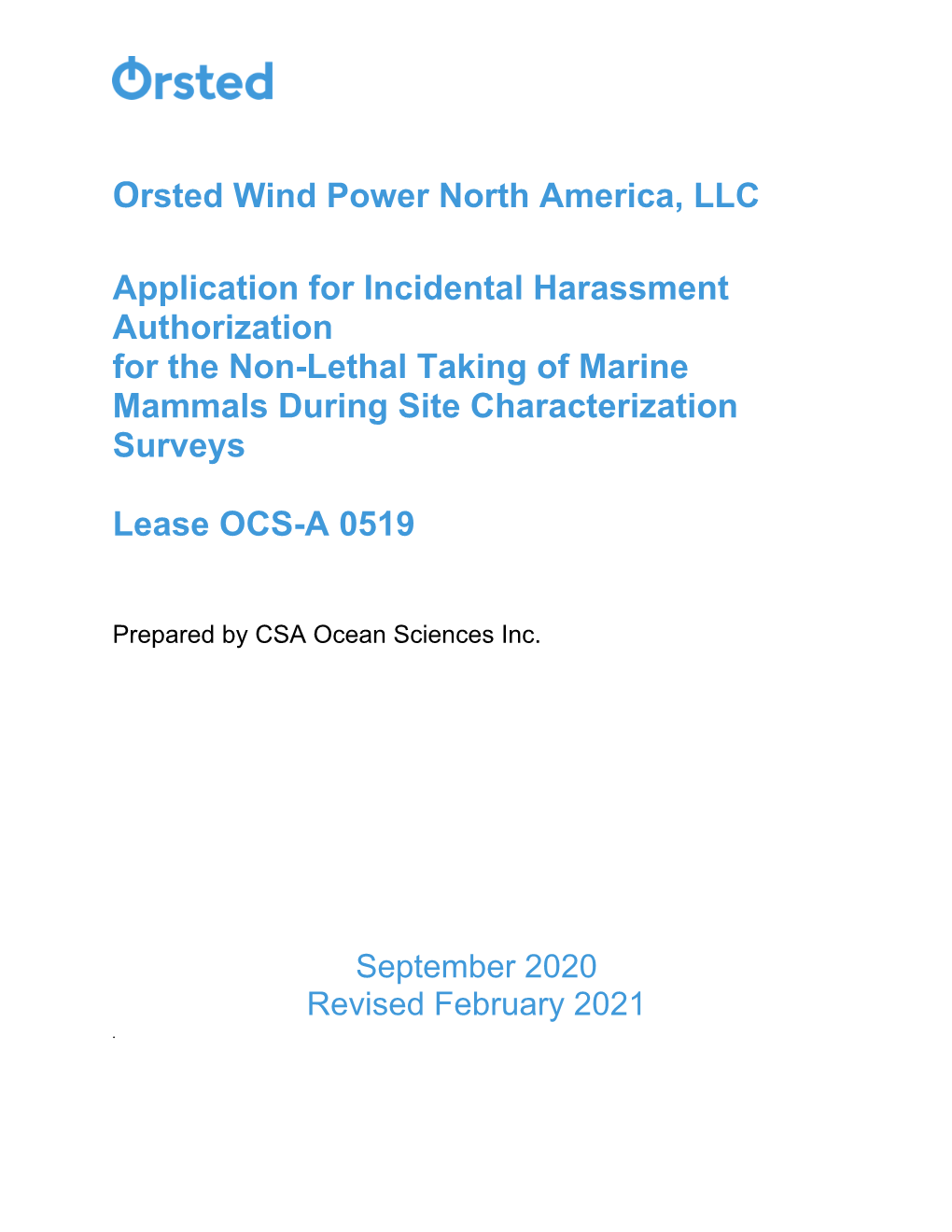 IHA Application for Garden State Offshore Energy Iii