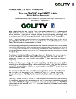 Discovery, PGA TOUR Unveil GOLFTV to Unite Global Golf Fan Community