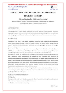 IMPACT of CIVIL AVIATION STRATEGIES on TOURISM in INDIA Shivam Shukla1, Dr