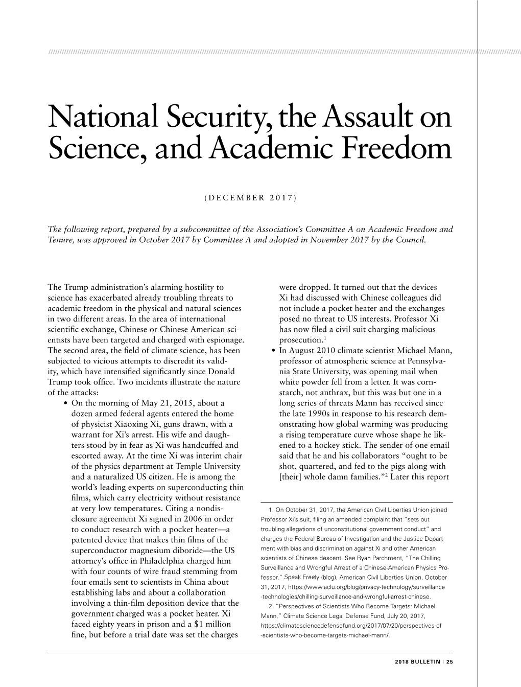 National Security, the Assault on Science, and Academic Freedom