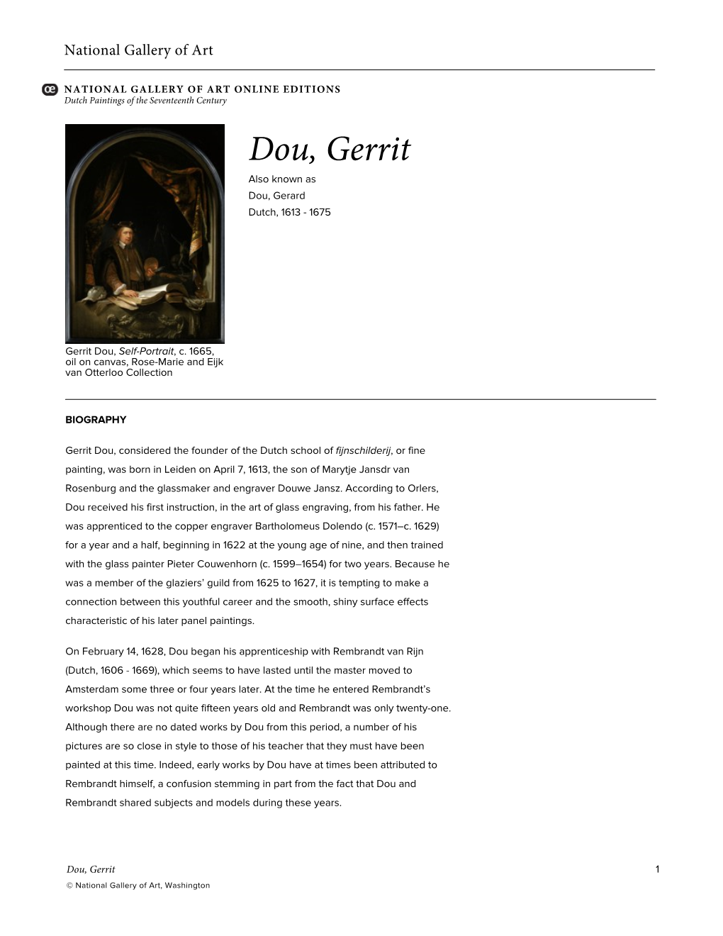 Dou, Gerrit Also Known As Dou, Gerard Dutch, 1613 - 1675