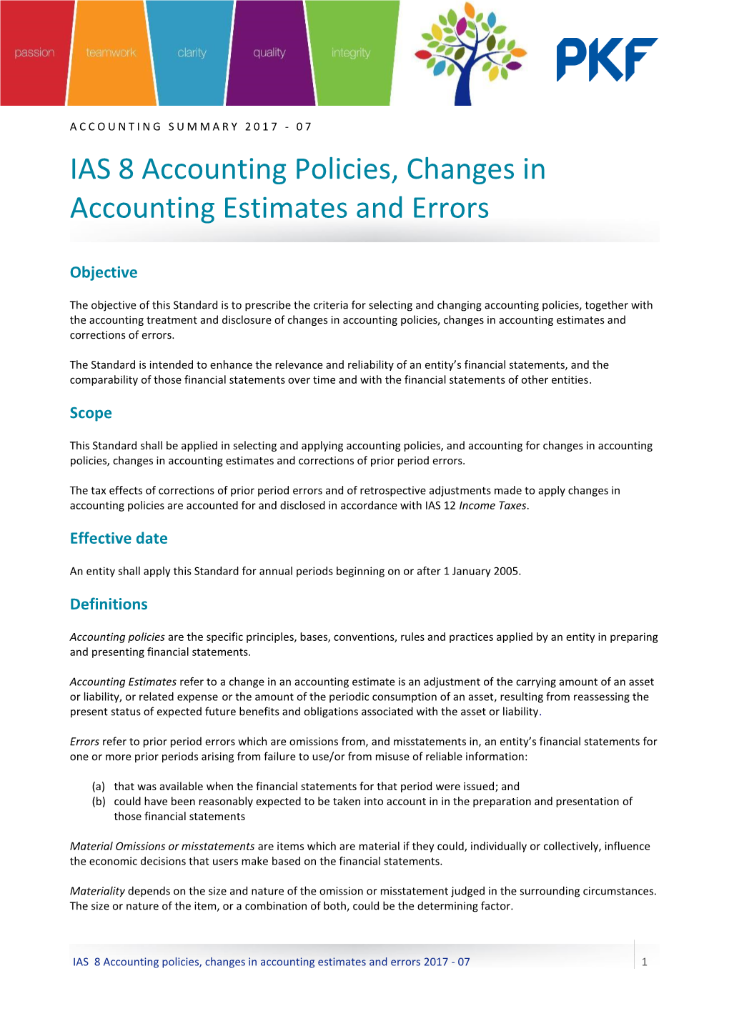 IAS 8 Accounting Policies, Changes in Accounting Estimates and Errors