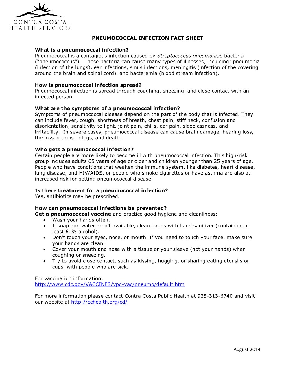 Pneumococcal Infection Fact Sheet