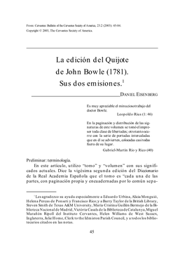 La Edición Del Quijote De John Bowle (1781)