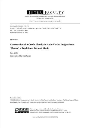 Construction of a Creole Identity in Cabo Verde: Insights from ‘Morna’, a Traditional Form of Music
