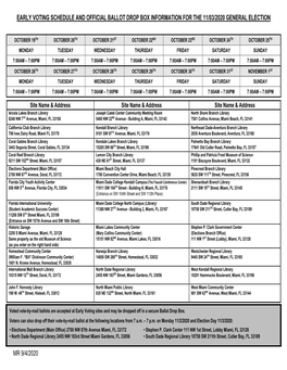 Early Voting Schedule and Official Ballot Drop Box Information for the 11/03/2020 General Election