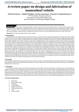 A Review Paper on Design and Fabrication of Monowheel Vehicle