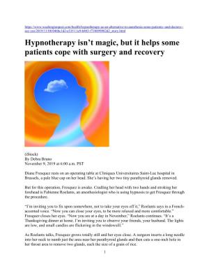 Hypnotherapy Isn't Magic, but It Helps Some Patients Cope With