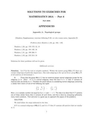 Solutions to Exercises for Mathematics 205A