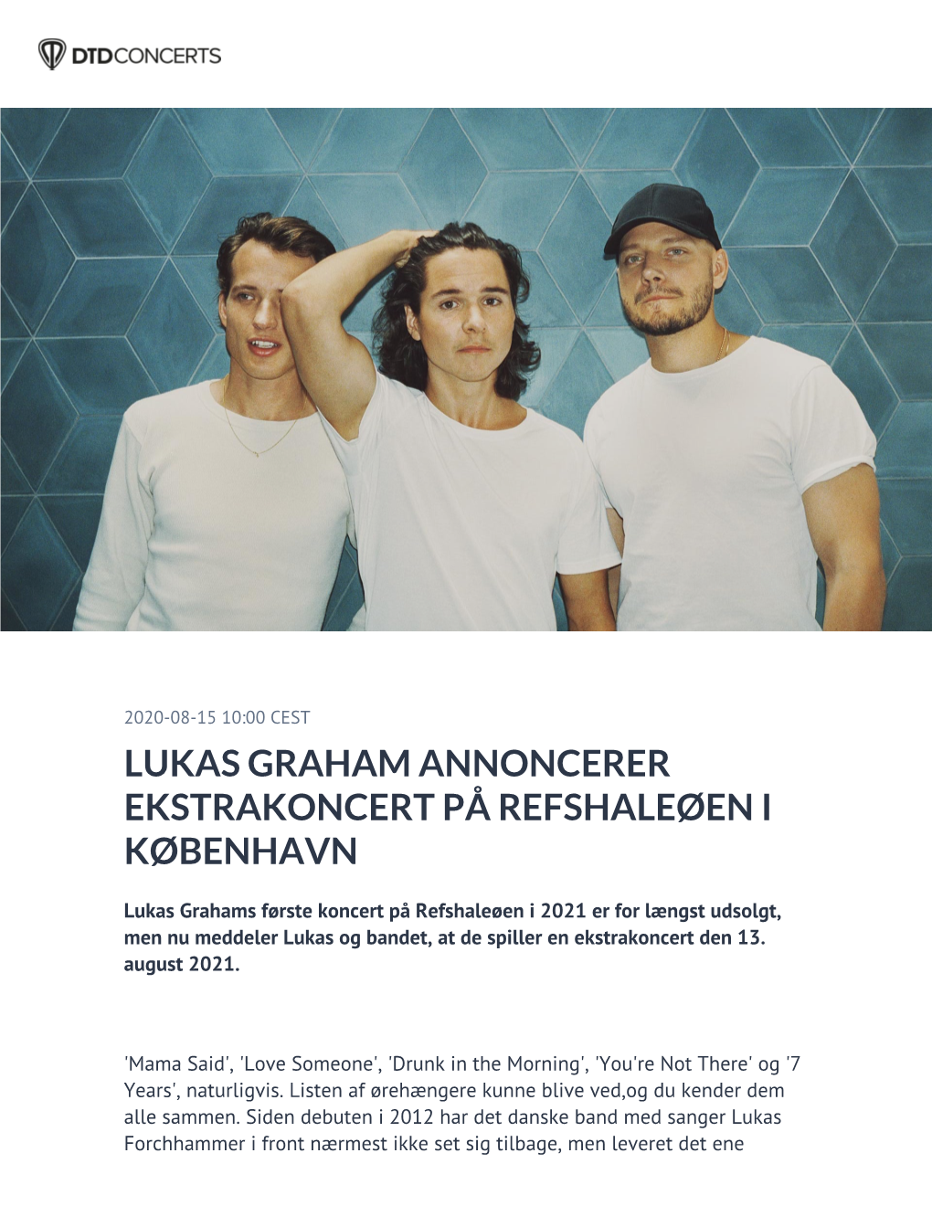 Lukas Graham Annoncerer Ekstrakoncert På Refshaleøen I København