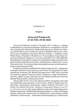 Krzysztof Penderecki 23 XI 1933–29 III 2020