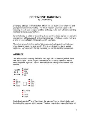 DEFENSIVE CARDING by Larry Matheny