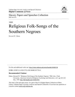 Religious Folk-Songs of the Southern Negroes Howard W