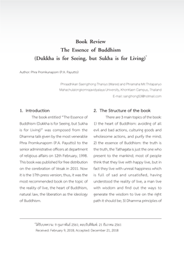 Book Review the Essence of Buddhism (Dukkha Is for Seeing, but Sukha Is for Living)*