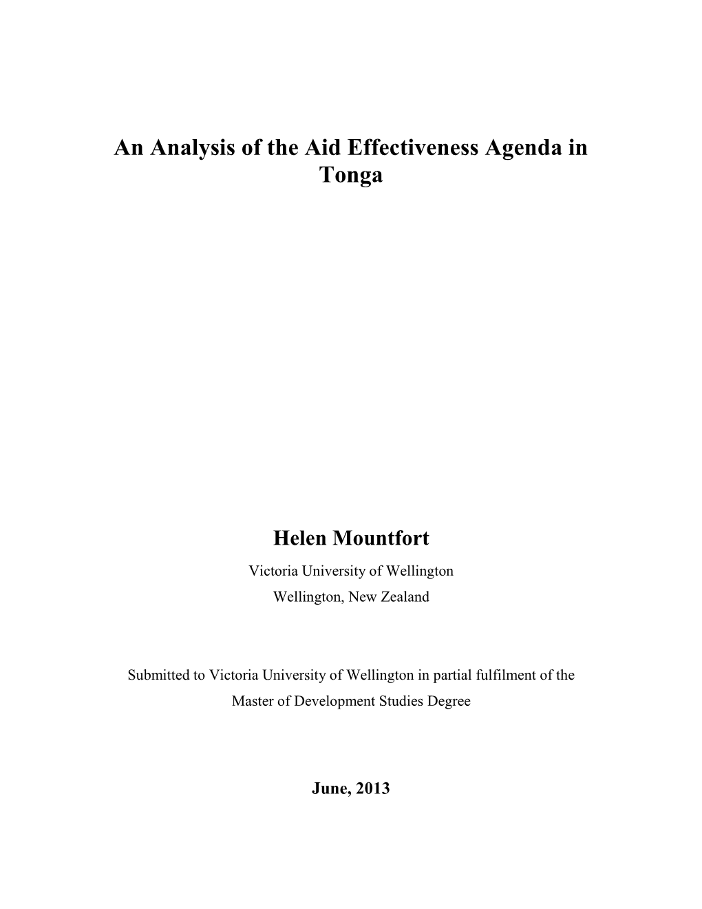 An Analysis of the Aid Effectiveness Agenda in Tonga