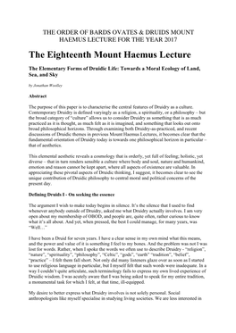 The Eighteenth Mount Haemus Lecture