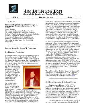 The Pemberton Post News of the Pemberton Family World Wide ------Vol