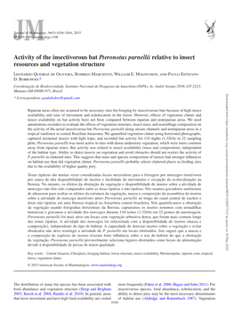 Activity of the Insectivorous Bat Pteronotus Parnellii Relative to Insect Resources and Vegetation Structure