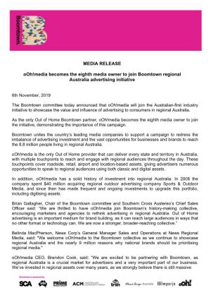 MEDIA RELEASE Ooh!Media Becomes the Eighth Media Owner To