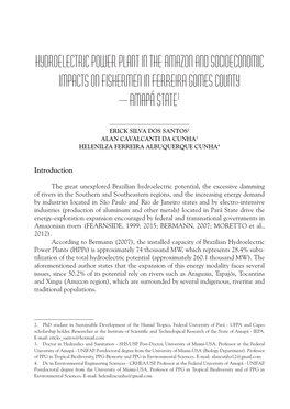 Hydroelectric Power Plant in the Amazon and Socioeconomic Impacts on Fishermen in Ferreira Gomes County – Amapá State1