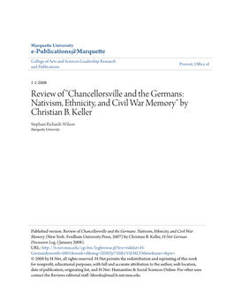 "Chancellorsville and the Germans: Nativism, Ethnicity, and Civil War Memory" by Christian B